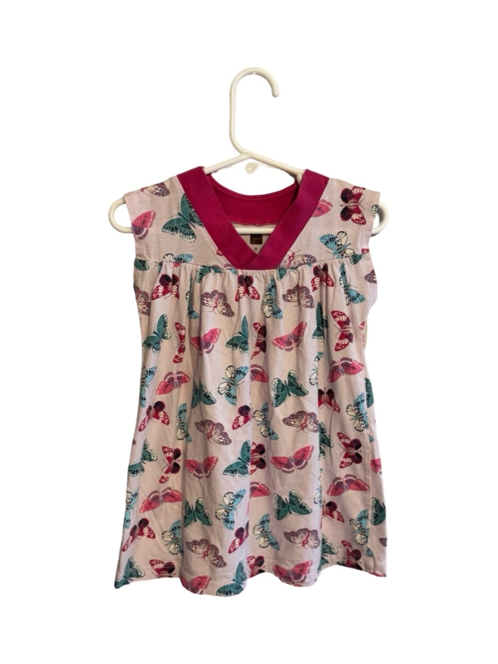 Tea Collection Butterfly V-Neck Top Girls Size 3 Pink Purple Graphic Tee VGUC